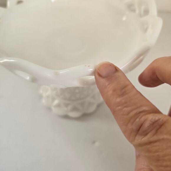 Vintage Imperial Milk Glass Compote White Reticulate Lace Edge Diamond Point - Picture 9 of 11